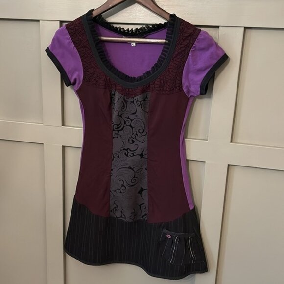 Kollontai Cory Tunic Whimsigoth Lace Mixed Media Purple Black Size Medium - Picture 5 of 7